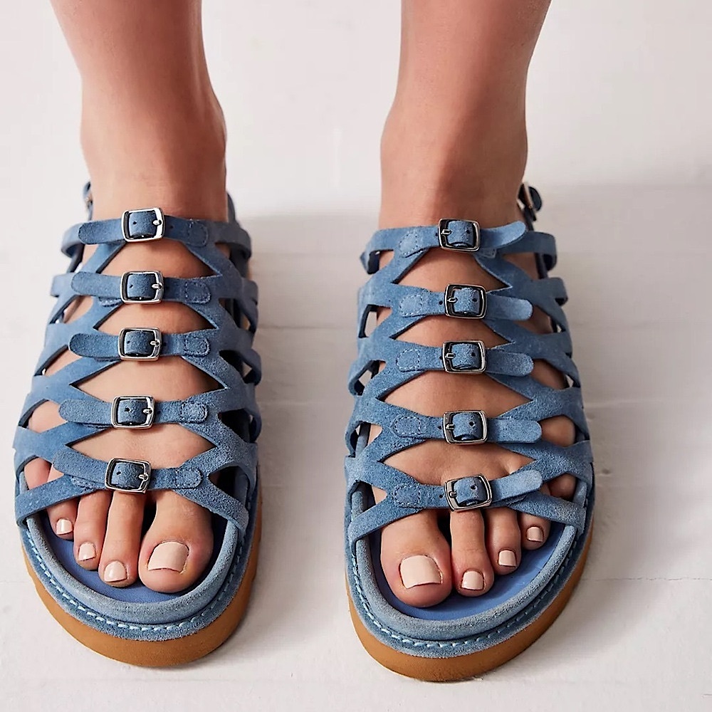 NEW Free People Las Palmas Buckle Sandals In Blue US 8/EU 39